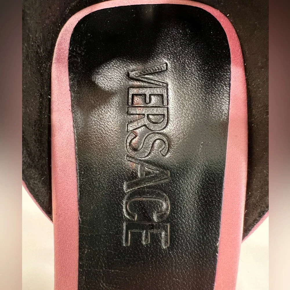 VERSACE Charm Crystal Chain High-Heel Sandals in PInk IT39/US9